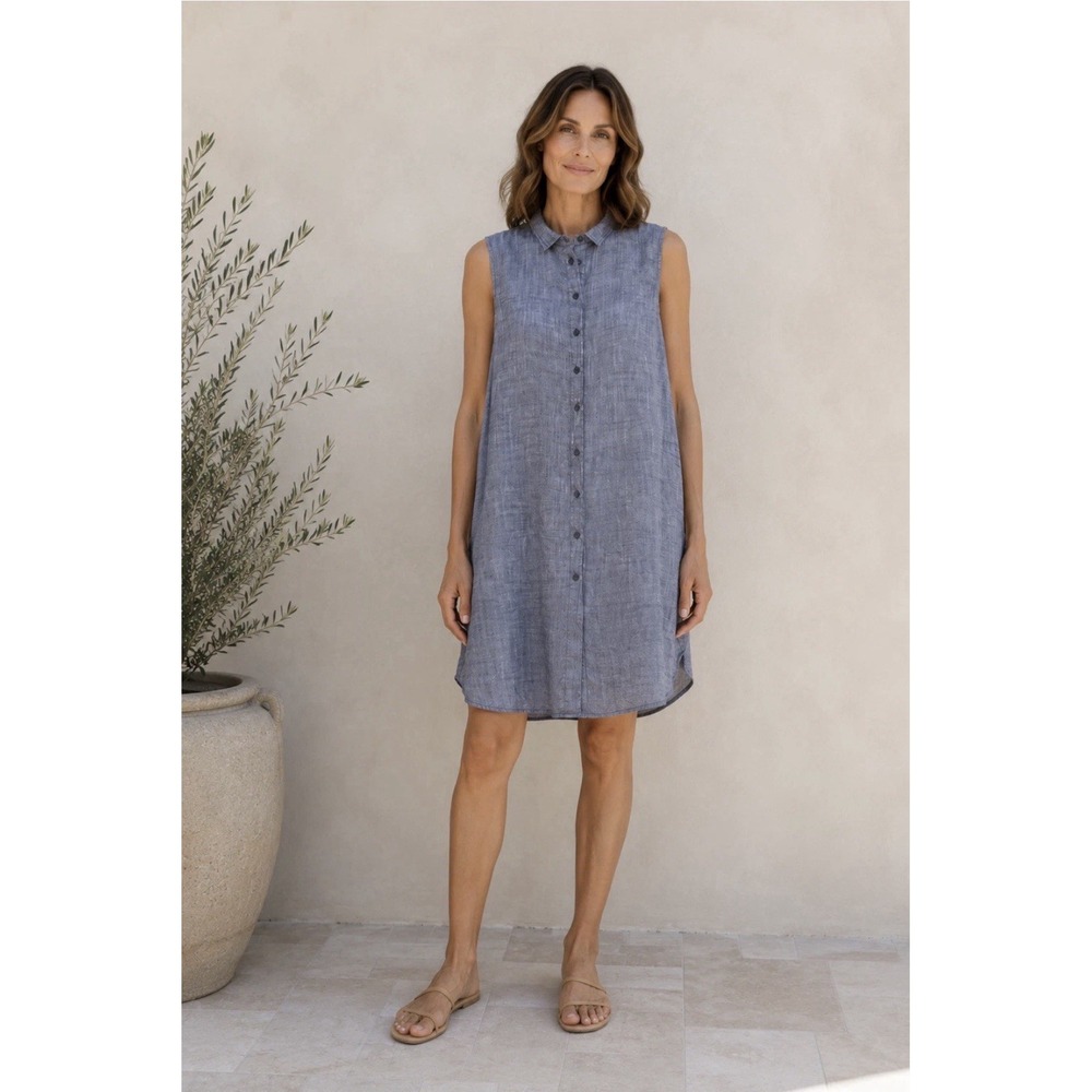 CP Shades Mara Lightweight Button-Down Chambray Cotton Shirt Dress Size S Boho